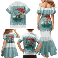 Cowboy Christmas Family Matching Mermaid Dress and Hawaiian Shirt Giddy Up Jingle Horse Green Version - Wonder Print Shop