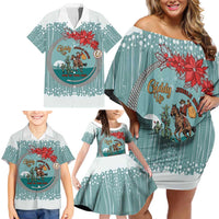 Cowboy Christmas Family Matching Off Shoulder Short Dress and Hawaiian Shirt Giddy Up Jingle Horse Green Version - Wonder Print Shop