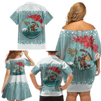 Cowboy Christmas Family Matching Off Shoulder Short Dress and Hawaiian Shirt Giddy Up Jingle Horse Green Version - Wonder Print Shop
