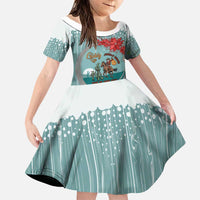 Cowboy Christmas Family Matching Short Sleeve Bodycon Dress and Hawaiian Shirt Giddy Up Jingle Horse Green Version - Wonder Print Shop