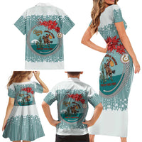 Cowboy Christmas Family Matching Short Sleeve Bodycon Dress and Hawaiian Shirt Giddy Up Jingle Horse Green Version - Wonder Print Shop