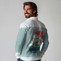 Cowboy Christmas Long Sleeve Polo Shirt Giddy Up Jingle Horse Green Version - Wonder Print Shop
