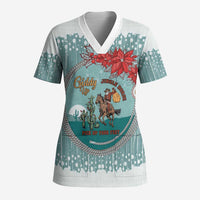 Cowboy Christmas Scrub Top Giddy Up Jingle Horse Green Version - Wonder Print Shop