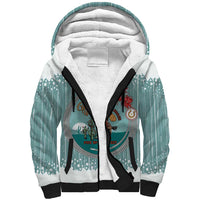 Cowboy Christmas Sherpa Hoodie Giddy Up Jingle Horse Green Version - Wonder Print Shop