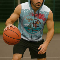 Cowboy Christmas Sleeveless Zip Hoodie Giddy Up Jingle Horse Green Version - Wonder Print Shop