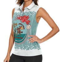 Cowboy Christmas Women Sleeveless Polo Shirt Giddy Up Jingle Horse Green Version - Wonder Print Shop