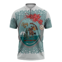 Cowboy Christmas Zipper Polo Shirt Giddy Up Jingle Horse Green Version - Wonder Print Shop