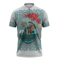 Cowboy Christmas Zipper Polo Shirt Giddy Up Jingle Horse Green Version - Wonder Print Shop