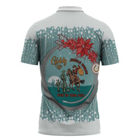 Cowboy Christmas Zipper Polo Shirt Giddy Up Jingle Horse Green Version - Wonder Print Shop