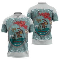 Cowboy Christmas Zipper Polo Shirt Giddy Up Jingle Horse Green Version - Wonder Print Shop