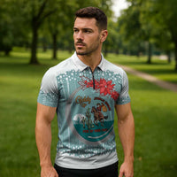 Cowboy Christmas Zipper Polo Shirt Giddy Up Jingle Horse Green Version - Wonder Print Shop