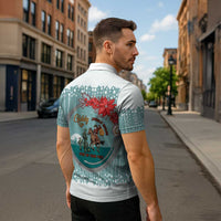 Cowboy Christmas Zipper Polo Shirt Giddy Up Jingle Horse Green Version - Wonder Print Shop