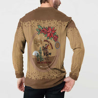 Cowboy Christmas Button Sweatshirt Giddy Up Jingle Horse Brown Version - Wonder Print Shop