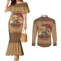 Cowboy Christmas Couples Matching Mermaid Dress and Long Sleeve Button Shirt Giddy Up Jingle Horse Brown Version - Wonder Print Shop