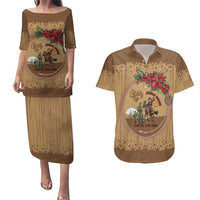 Cowboy Christmas Couples Matching Puletasi and Hawaiian Shirt Giddy Up Jingle Horse Brown Version - Wonder Print Shop
