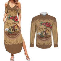 Cowboy Christmas Couples Matching Summer Maxi Dress and Long Sleeve Button Shirt Giddy Up Jingle Horse Brown Version - Wonder Print Shop