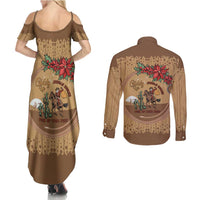 Cowboy Christmas Couples Matching Summer Maxi Dress and Long Sleeve Button Shirt Giddy Up Jingle Horse Brown Version - Wonder Print Shop