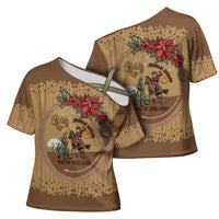 Cowboy Christmas Cross Shoulder Shirt Giddy Up Jingle Horse Brown Version - Wonder Print Shop