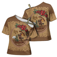 Cowboy Christmas Cross Shoulder Shirt Giddy Up Jingle Horse Brown Version - Wonder Print Shop