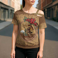 Cowboy Christmas Cross Shoulder Shirt Giddy Up Jingle Horse Brown Version - Wonder Print Shop