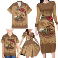 Cowboy Christmas Family Matching Long Sleeve Bodycon Dress and Hawaiian Shirt Giddy Up Jingle Horse Brown Version - Wonder Print Shop