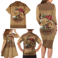 Cowboy Christmas Family Matching Long Sleeve Bodycon Dress and Hawaiian Shirt Giddy Up Jingle Horse Brown Version - Wonder Print Shop