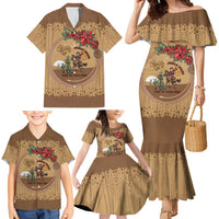 Cowboy Christmas Family Matching Mermaid Dress and Hawaiian Shirt Giddy Up Jingle Horse Brown Version - Wonder Print Shop