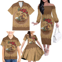 Cowboy Christmas Family Matching Off The Shoulder Long Sleeve Dress and Hawaiian Shirt Giddy Up Jingle Horse Brown Version - Wonder Print Shop