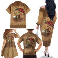Cowboy Christmas Family Matching Off The Shoulder Long Sleeve Dress and Hawaiian Shirt Giddy Up Jingle Horse Brown Version - Wonder Print Shop