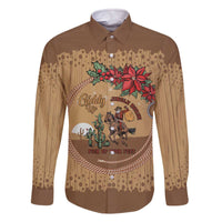 Cowboy Christmas Family Matching Off The Shoulder Long Sleeve Dress and Hawaiian Shirt Giddy Up Jingle Horse Brown Version - Wonder Print Shop