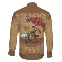 Cowboy Christmas Family Matching Off The Shoulder Long Sleeve Dress and Hawaiian Shirt Giddy Up Jingle Horse Brown Version - Wonder Print Shop