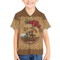 Cowboy Christmas Family Matching Off The Shoulder Long Sleeve Dress and Hawaiian Shirt Giddy Up Jingle Horse Brown Version - Wonder Print Shop