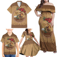 Cowboy Christmas Family Matching Off Shoulder Maxi Dress and Hawaiian Shirt Giddy Up Jingle Horse Brown Version - Wonder Print Shop