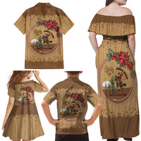 Cowboy Christmas Family Matching Off Shoulder Maxi Dress and Hawaiian Shirt Giddy Up Jingle Horse Brown Version - Wonder Print Shop