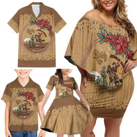 Cowboy Christmas Family Matching Off Shoulder Short Dress and Hawaiian Shirt Giddy Up Jingle Horse Brown Version - Wonder Print Shop