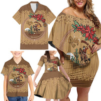 Cowboy Christmas Family Matching Off Shoulder Short Dress and Hawaiian Shirt Giddy Up Jingle Horse Brown Version - Wonder Print Shop