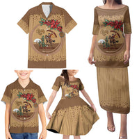 Cowboy Christmas Family Matching Puletasi and Hawaiian Shirt Giddy Up Jingle Horse Brown Version - Wonder Print Shop