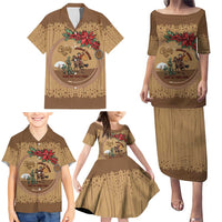 Cowboy Christmas Family Matching Puletasi and Hawaiian Shirt Giddy Up Jingle Horse Brown Version - Wonder Print Shop