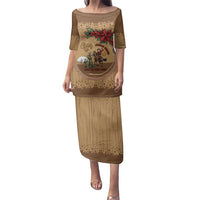 Cowboy Christmas Family Matching Puletasi and Hawaiian Shirt Giddy Up Jingle Horse Brown Version - Wonder Print Shop