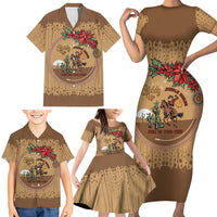 Cowboy Christmas Family Matching Short Sleeve Bodycon Dress and Hawaiian Shirt Giddy Up Jingle Horse Brown Version - Wonder Print Shop