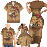 Cowboy Christmas Family Matching Short Sleeve Bodycon Dress and Hawaiian Shirt Giddy Up Jingle Horse Brown Version - Wonder Print Shop