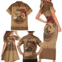 Cowboy Christmas Family Matching Short Sleeve Bodycon Dress and Hawaiian Shirt Giddy Up Jingle Horse Brown Version - Wonder Print Shop