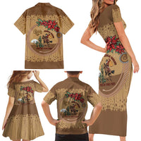 Cowboy Christmas Family Matching Short Sleeve Bodycon Dress and Hawaiian Shirt Giddy Up Jingle Horse Brown Version - Wonder Print Shop