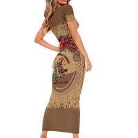 Cowboy Christmas Family Matching Short Sleeve Bodycon Dress and Hawaiian Shirt Giddy Up Jingle Horse Brown Version - Wonder Print Shop