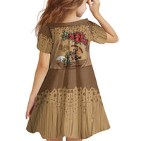 Cowboy Christmas Kid Short Sleeve Dress Giddy Up Jingle Horse Brown Version - Wonder Print Shop