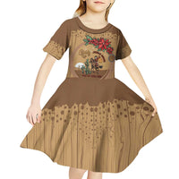 Cowboy Christmas Kid Short Sleeve Dress Giddy Up Jingle Horse Brown Version - Wonder Print Shop