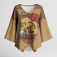 Cowboy Christmas Kimono Sleeve Blouse Giddy Up Jingle Horse Brown Version - Wonder Print Shop