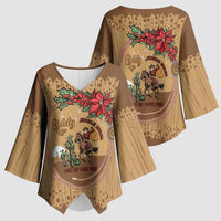 Cowboy Christmas Kimono Sleeve Blouse Giddy Up Jingle Horse Brown Version - Wonder Print Shop