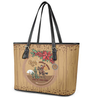 Cowboy Christmas Leather Tote Bag Giddy Up Jingle Horse Brown Version - Wonder Print Shop