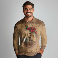 Cowboy Christmas Long Sleeve Polo Shirt Giddy Up Jingle Horse Brown Version - Wonder Print Shop